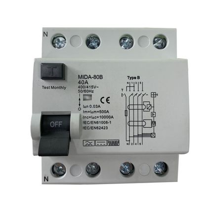 مدار شکن 4 قطبی RCD 415V 63A 3 فاز مدار شکن